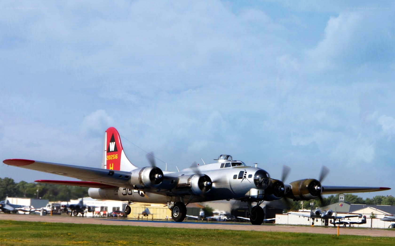 B-17 bomber on runway