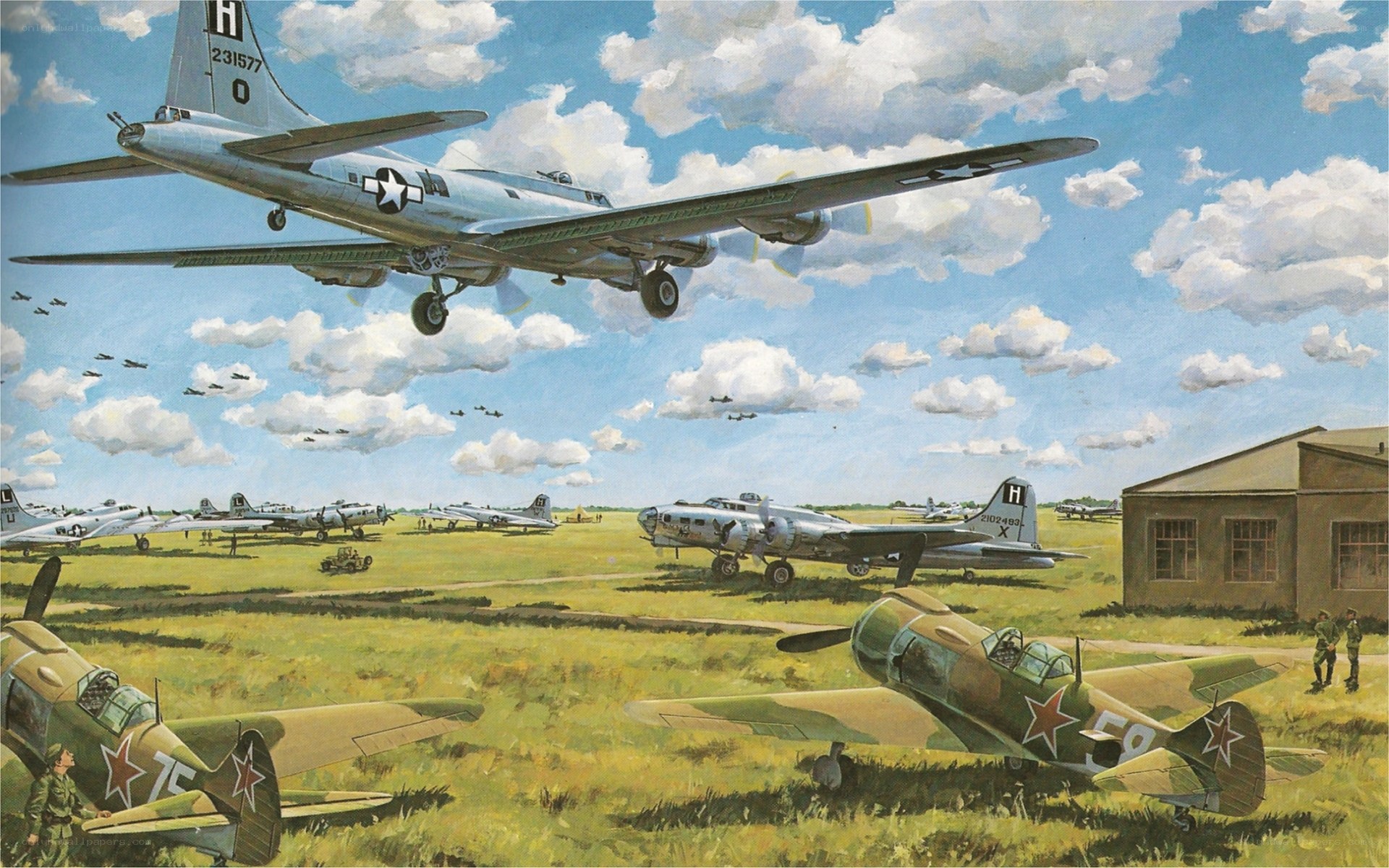 B-17 bombers at airfield