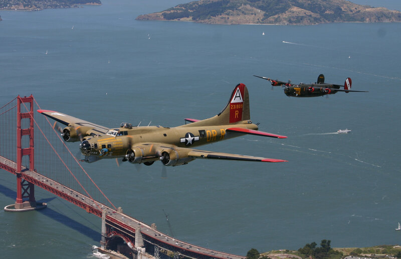 B-17 bombers over Golden Gate Bridge
