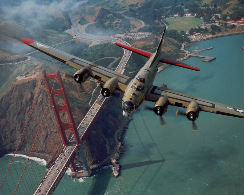 B-17 Flying Fortress over Golden Gate Bridge