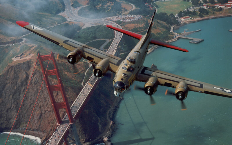 B-17 over Golden Gate Bridge