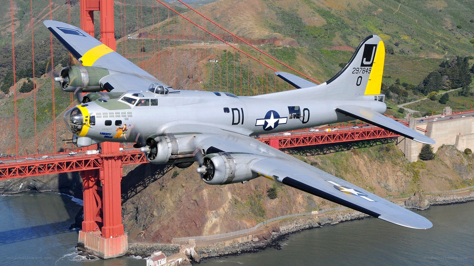 B-17 over Golden Gate Bridge