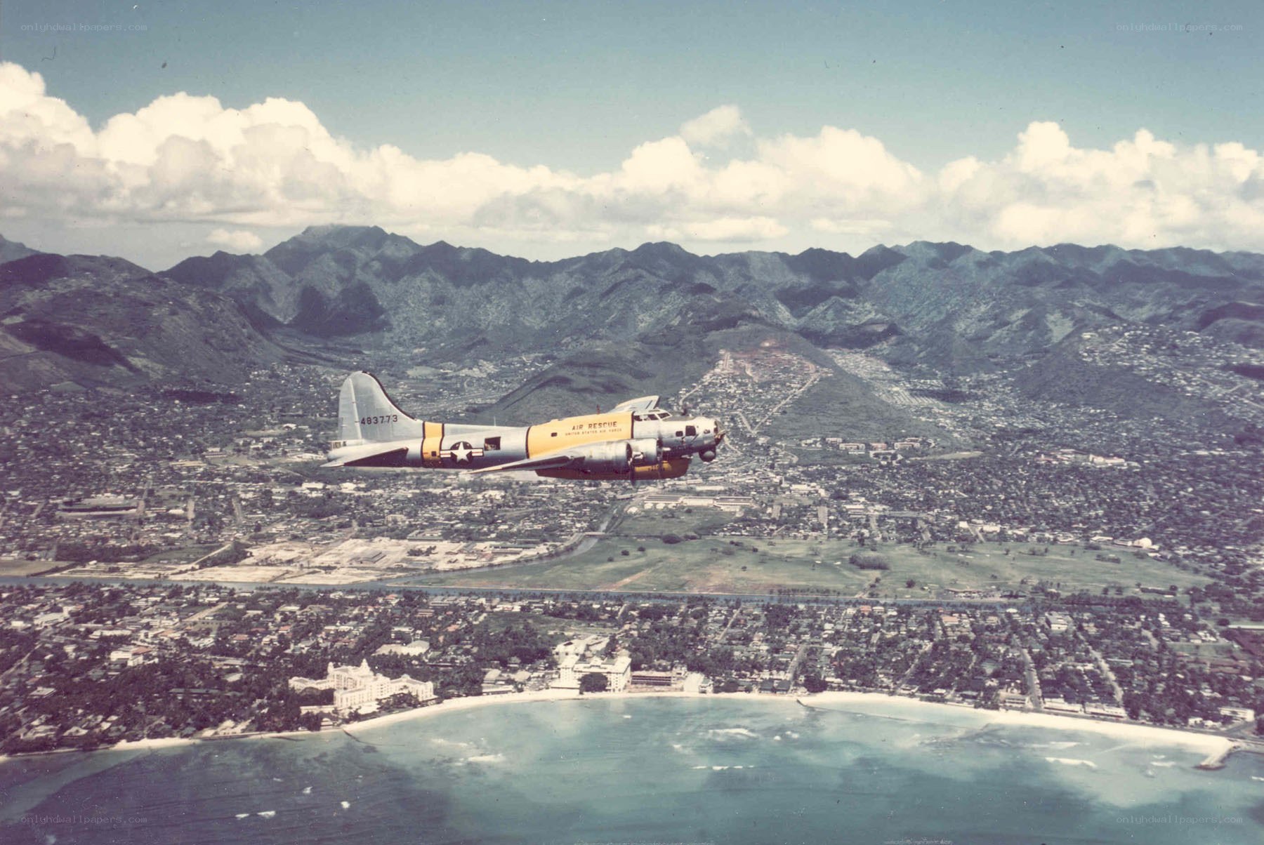 B-17 over Hawaiian coast