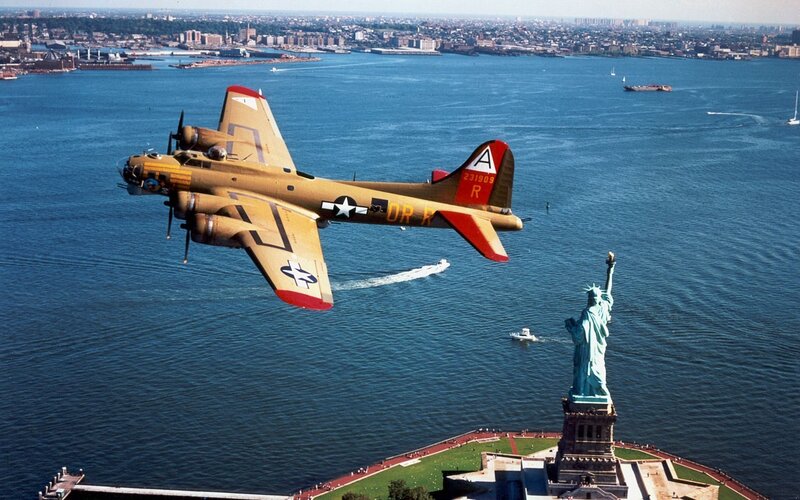 B-17 over Statue of Liberty