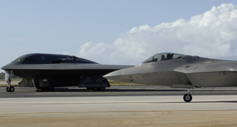 B-2 and F-22 on the tarmac