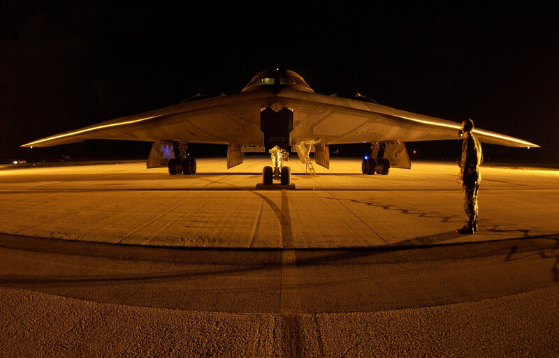 B-2 Spirit bomber at night