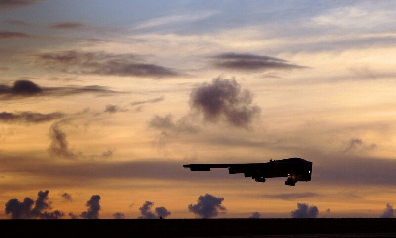 B-2 Spirit bomber at sunset