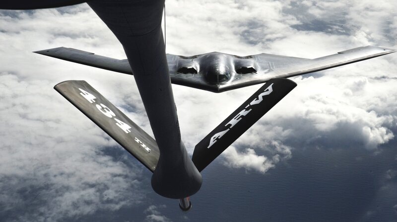 B-2 Spirit Bomber — Gray, Dramatic, Afternoon, Photograph, Aircraft, Clouds, Ocean, White