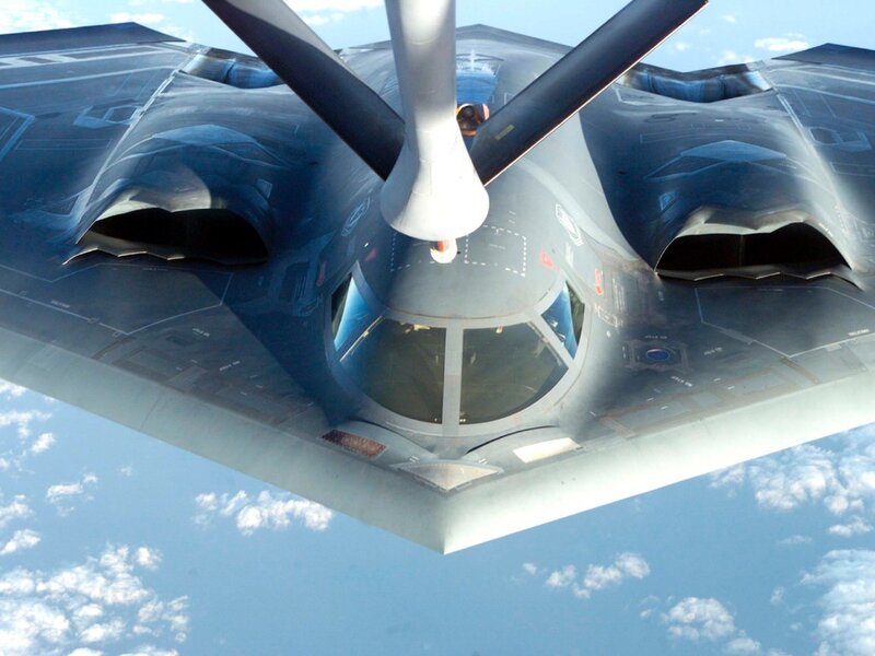 B-2 Spirit Bomber — Gray, Dramatic, Afternoon, Photograph, Aircraft, Sky, Clouds, Blue