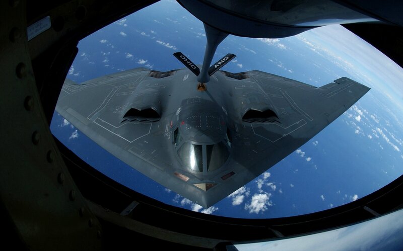 B-2 Spirit Bomber — Gray, Dramatic, Photograph, Aircraft, Sky, Clouds