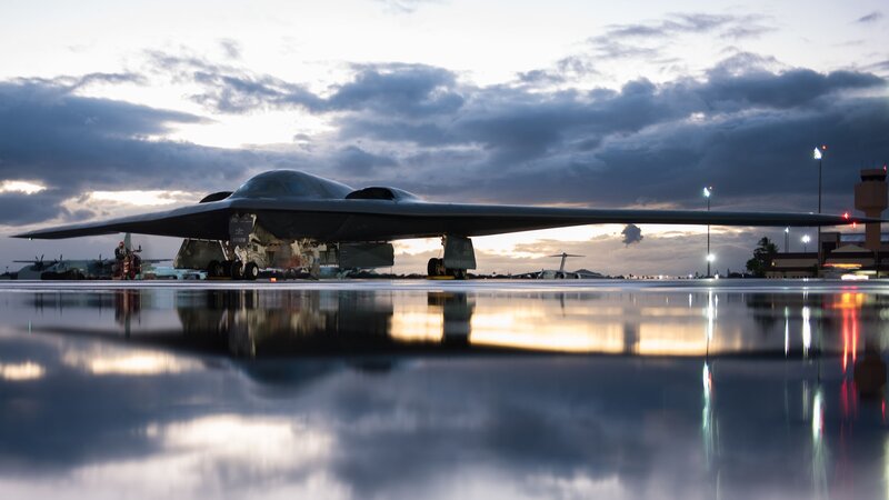 B-2 Spirit Bomber — Gray, Dramatic, Sunset, Photograph, Airplane