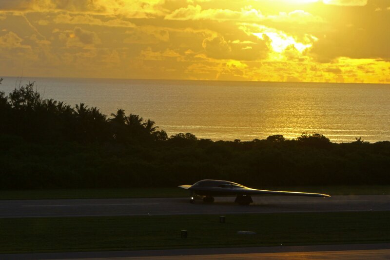 B-2 Spirit on runway at sunset