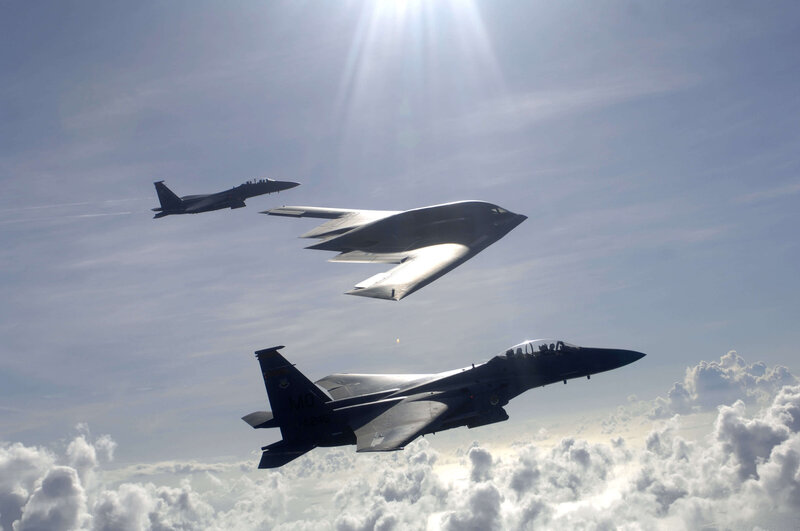 B-2 Spirit with fighter escorts