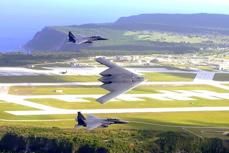 B-2 Spirit with fighter escorts