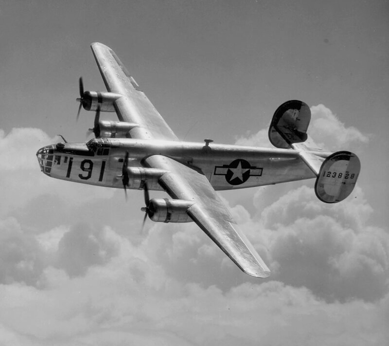 B-24 Bomber in Flight — Black