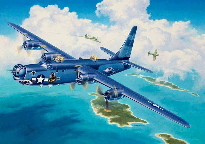 B-24 Bomber in Flight — Blue