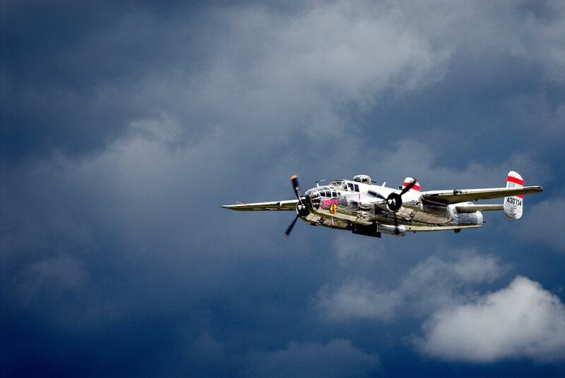 B-25 Bomber Aircraft — Blue, Dramatic, Photograph