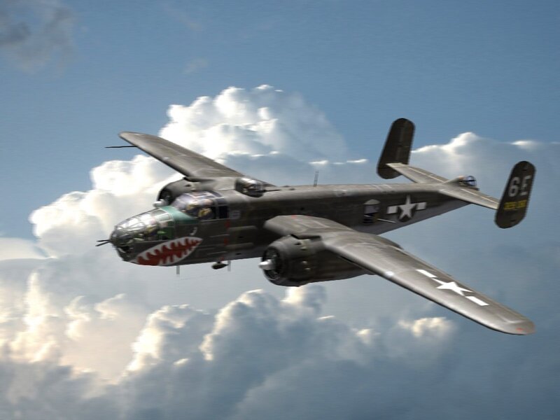 B-25 Bomber Aircraft — Gray, Dramatic