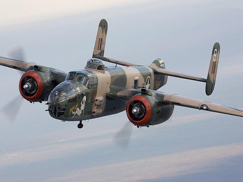 B-25 Bomber Aircraft — Green, Calm, Afternoon, Photograph