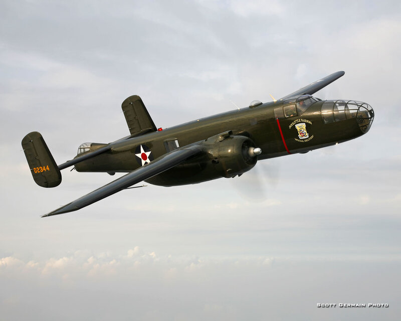 B-25 Bomber Aircraft — Green, Calm, Afternoon