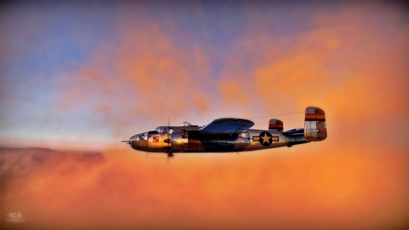 B-25 Bomber Aircraft — Orange, Dramatic
