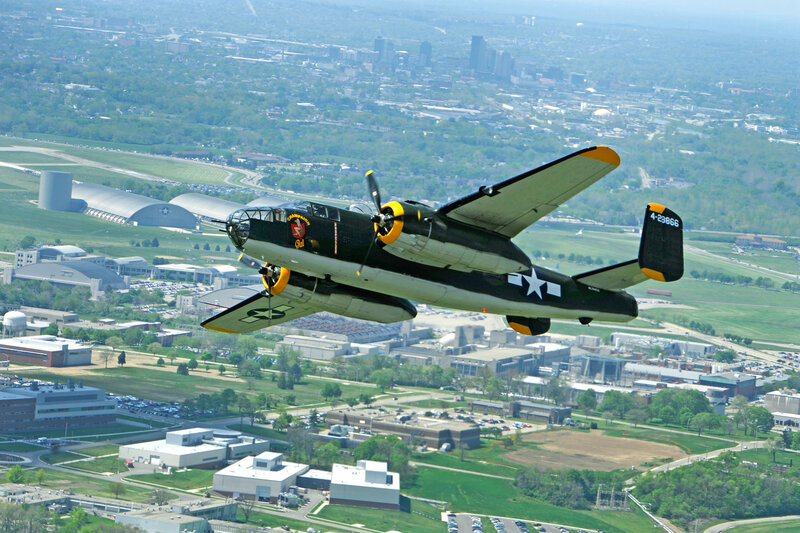 B-25 Bomber in Flight — Black, Dynamic