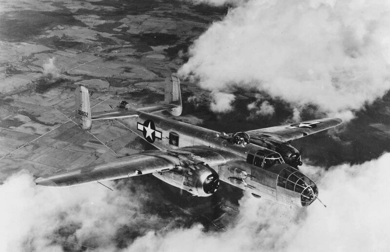 B-25 Bomber in Flight — Black