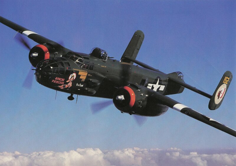B-25 Bomber in Flight — Blue, Dramatic