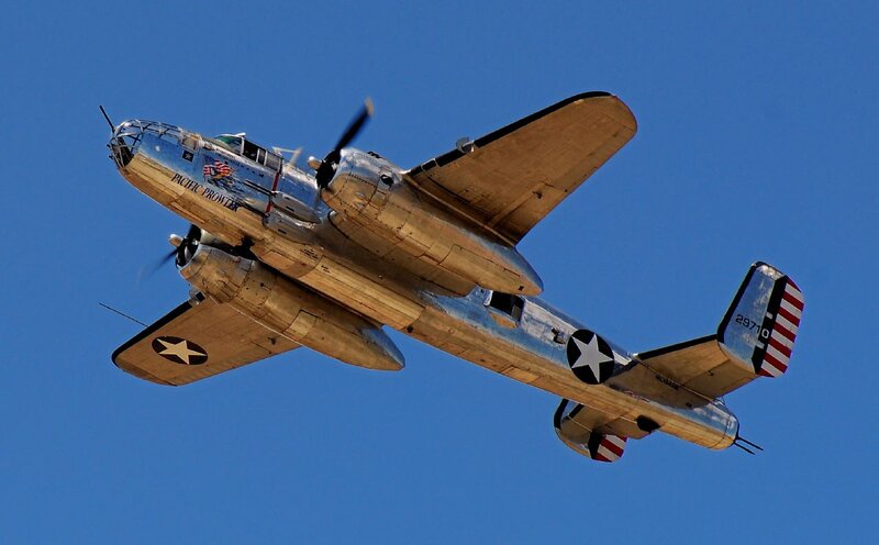 B-25 Bomber in Flight — Blue