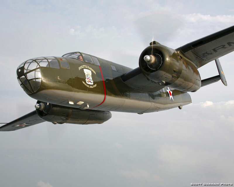 B-25 Bomber in Flight — Green