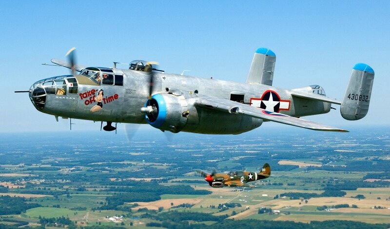 B-25 Bomber in Flight — Silver