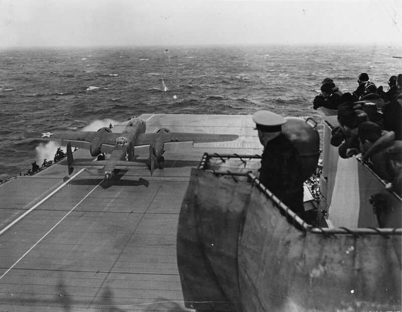 B-25 bomber on aircraft carrier