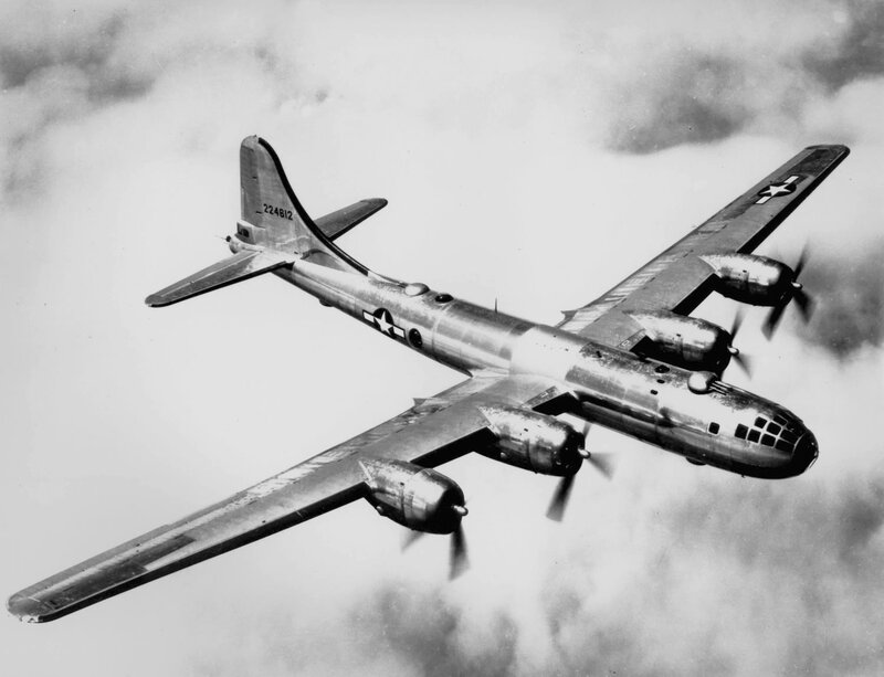B-29 Bomber Aircraft — Black, Dramatic, Photograph, Clouds