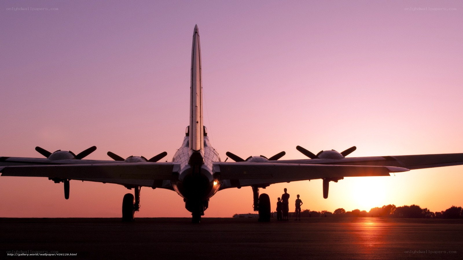 B-29 bomber at sunset