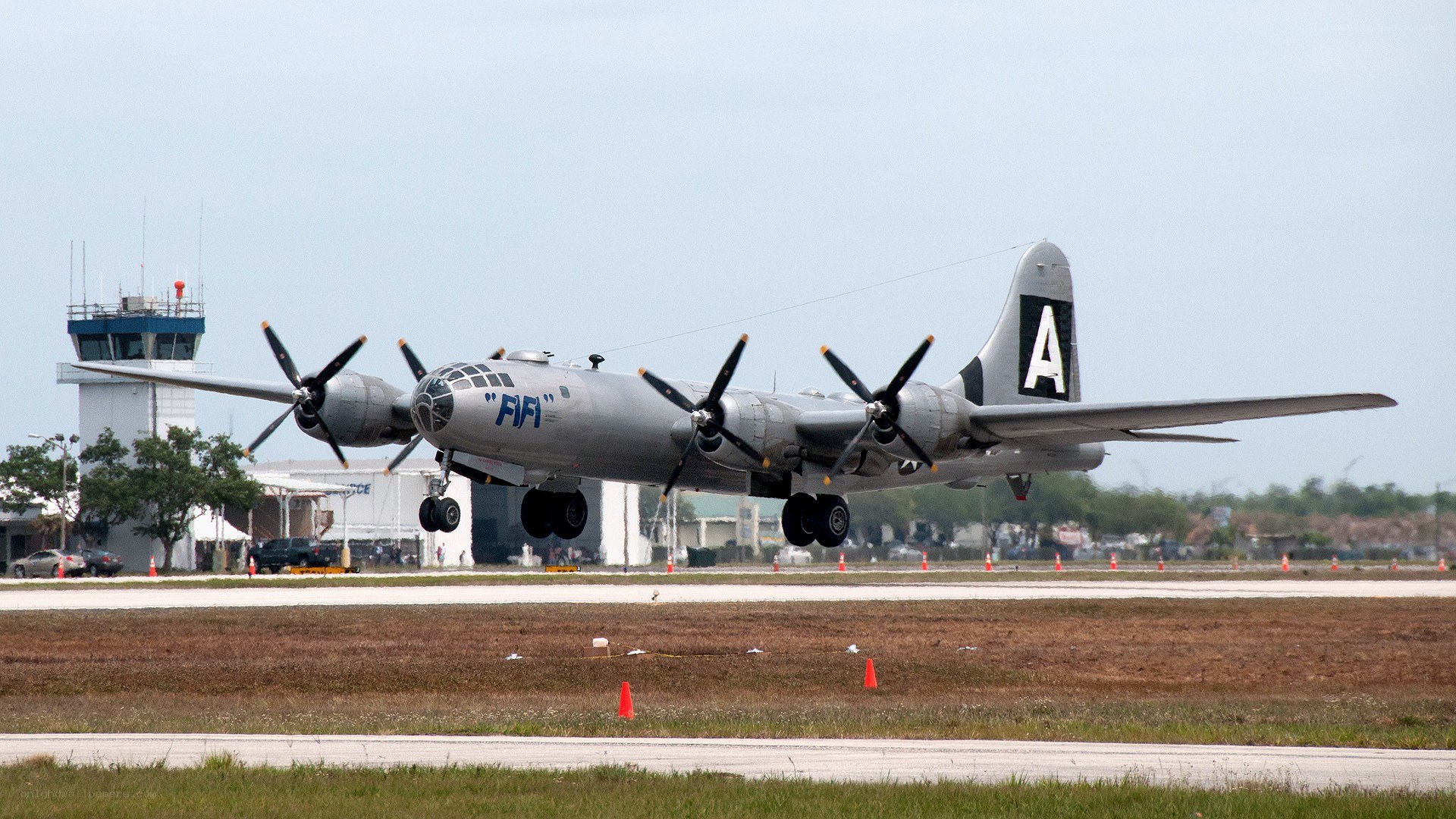 B-29 bomber taking off