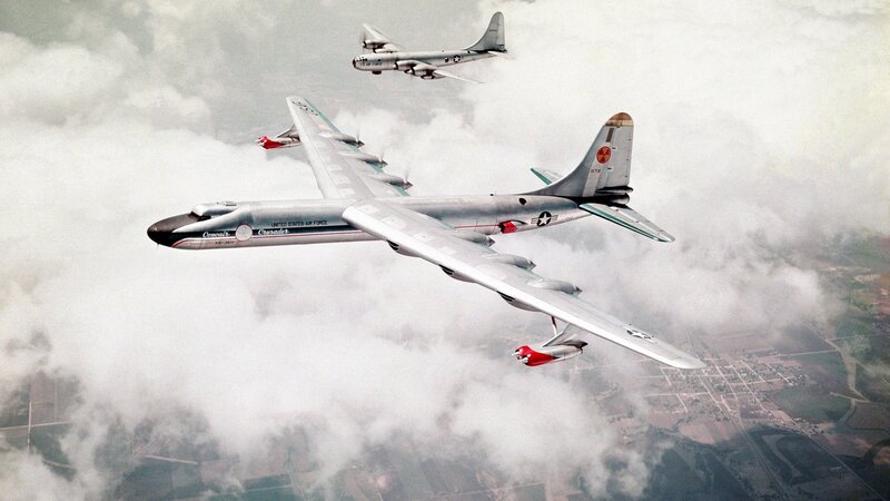B-36 Bomber Aircraft — Gray, Dramatic, Afternoon, Photograph, Clouds