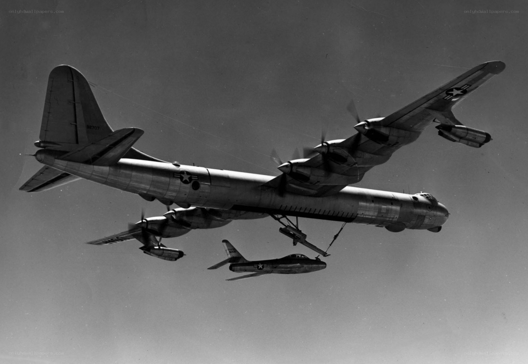 B-36 bomber with jet pod