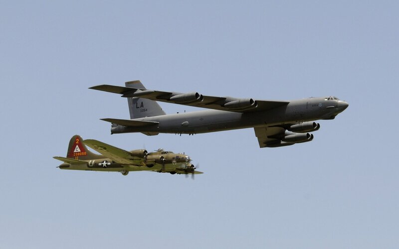 B-52 and B-17 in flight