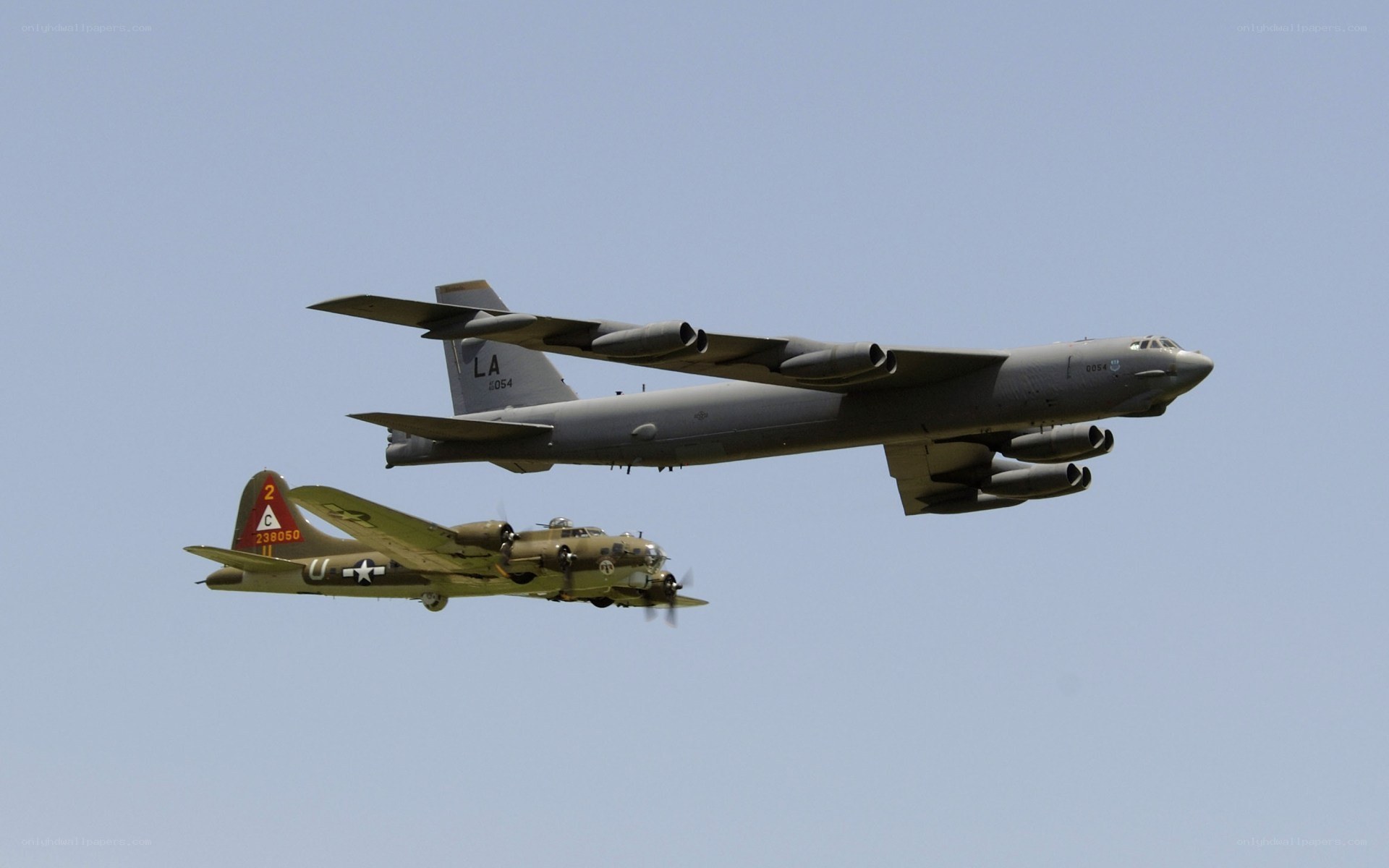 B-52 and B-17 in flight