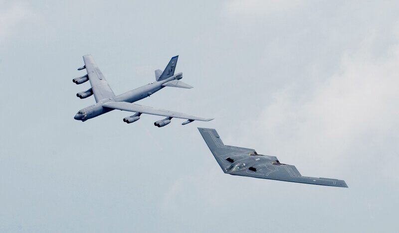 B-52 and B-2 bombers in flight