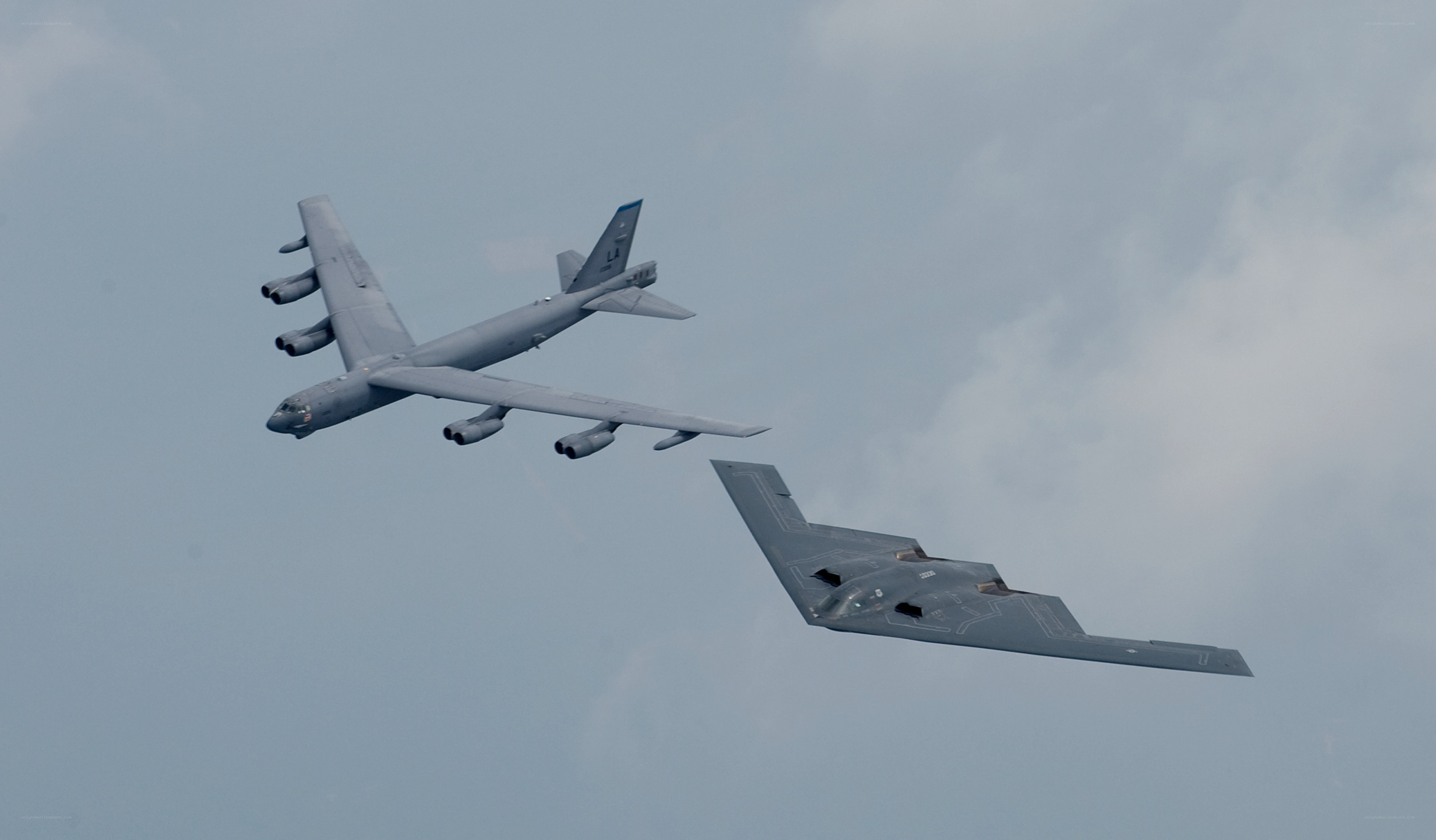 B-52 and B-2 bombers in flight