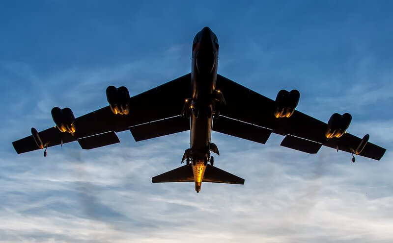 B-52 Bomber Aircraft — Blue, Dramatic, Sunset
