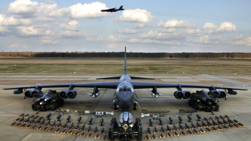 B-52 Bomber Aircraft — Gray, Dramatic, Afternoon, Photograph, Bombs