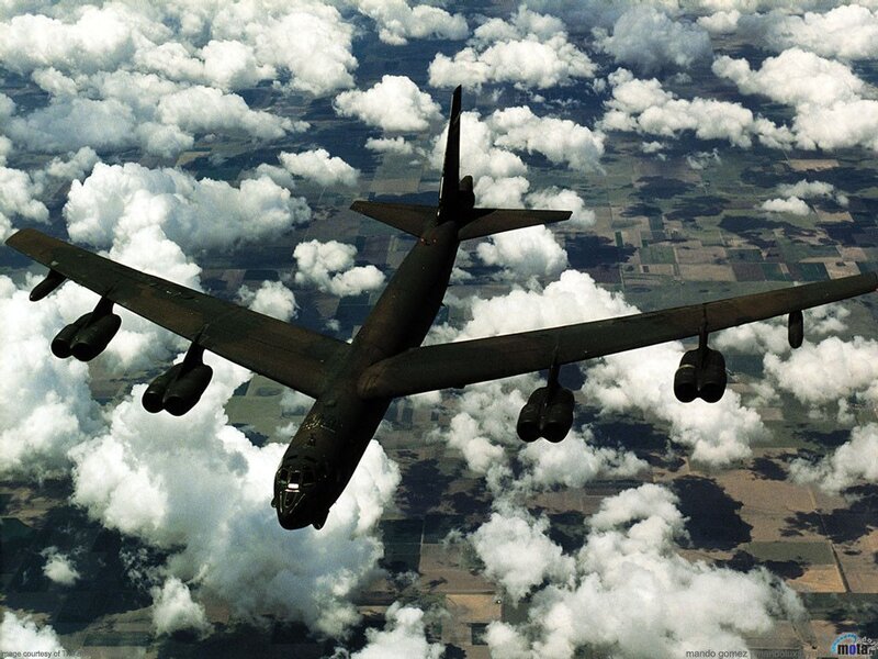 B-52 Bomber Aircraft — Gray, Dramatic, Afternoon, Photograph, Clouds, Ground