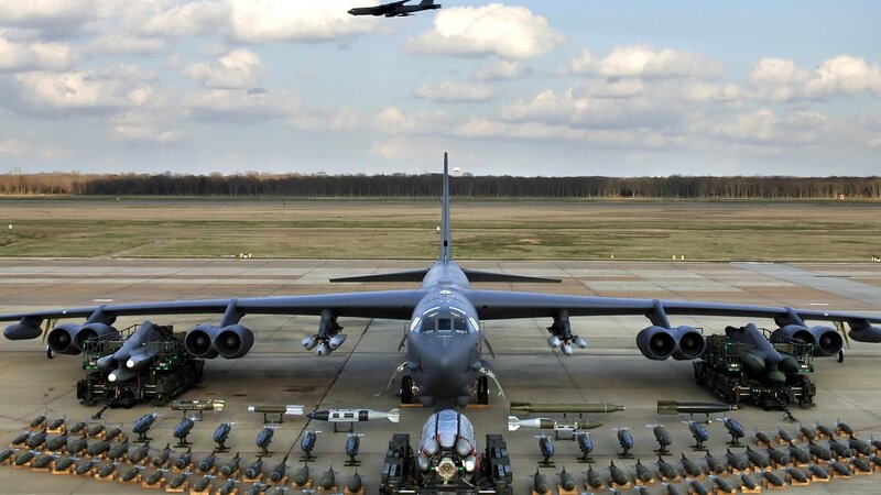 B-52 Bomber Aircraft — Gray, Dramatic, Afternoon, Photograph, Missiles