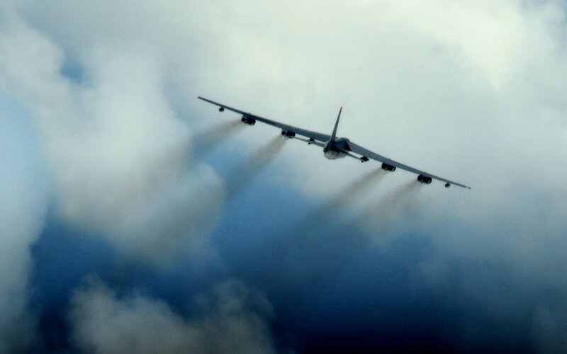 B-52 Bomber Aircraft — Gray, Dramatic, Photograph, Clouds