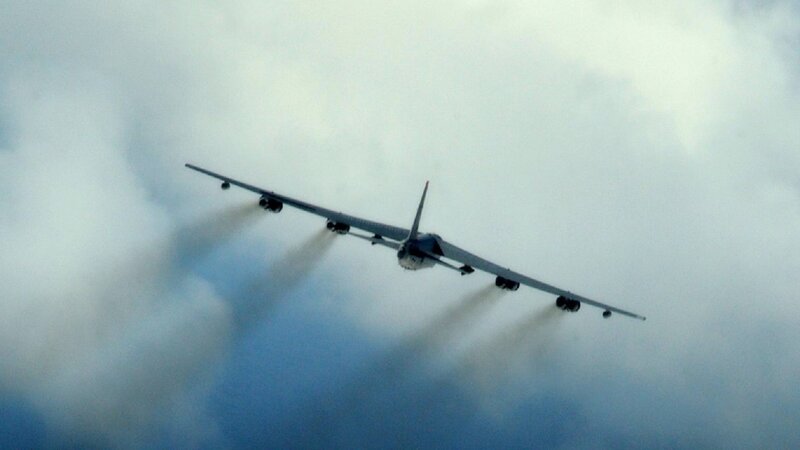 B-52 Bomber Aircraft — Gray, Dramatic, Photograph