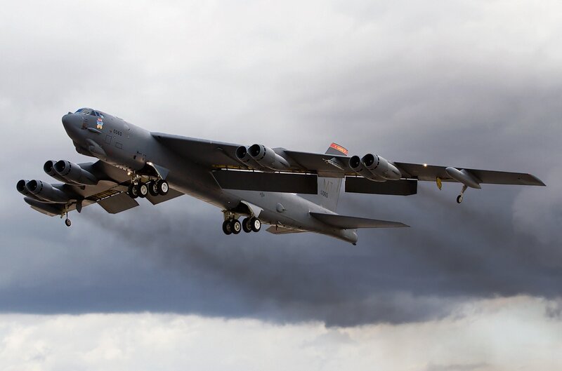 B-52 Bomber Aircraft — Gray, Dramatic, Photograph, Wings