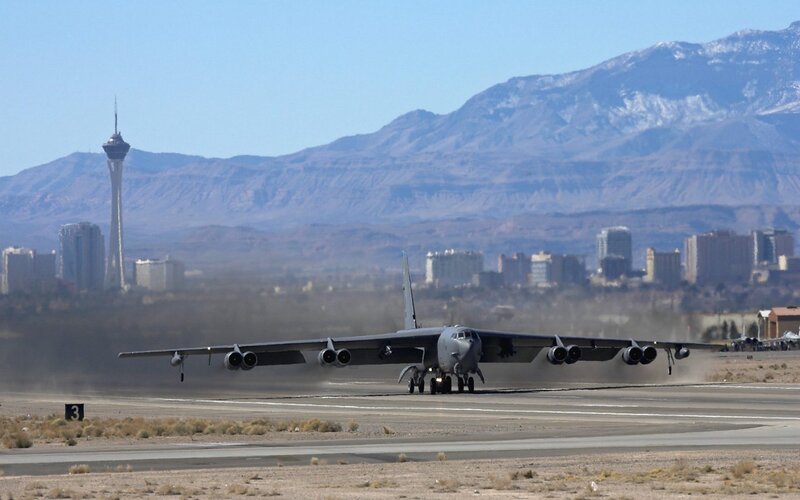 B-52 bomber on runway