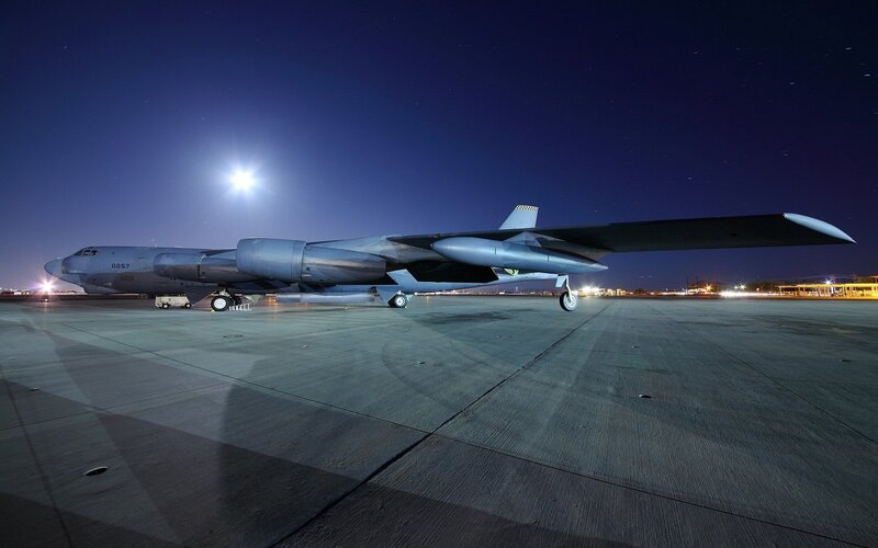 B-52 Bomber on Tarmac — Blue, Dramatic